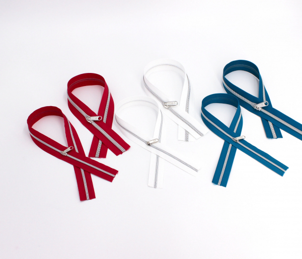 Endlosreißverschluss- Set metallisiert fuchsia, petrol, weiß/ silber (6 x 0,5 m)